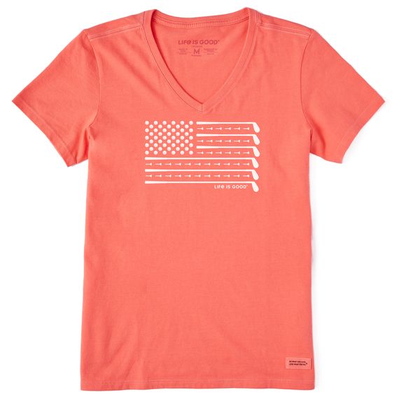 Women Crusher Lite Golf Flag V Neck Tee Shirt