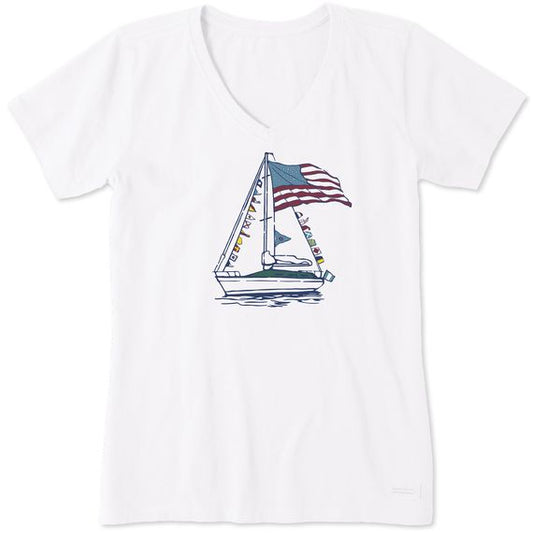 Crusher Lite Big USA Sailboat V Neck Tee Shirt