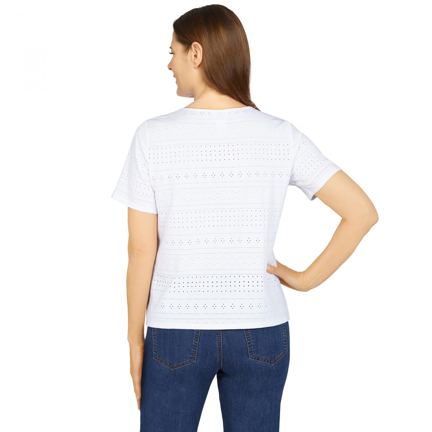 Ann Arbor Missy Eyelet Tie-Front Shirt With Necklace
