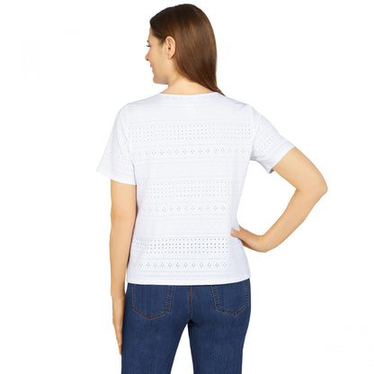 Ann Arbor Missy Eyelet Tie-Front Shirt With Necklace
