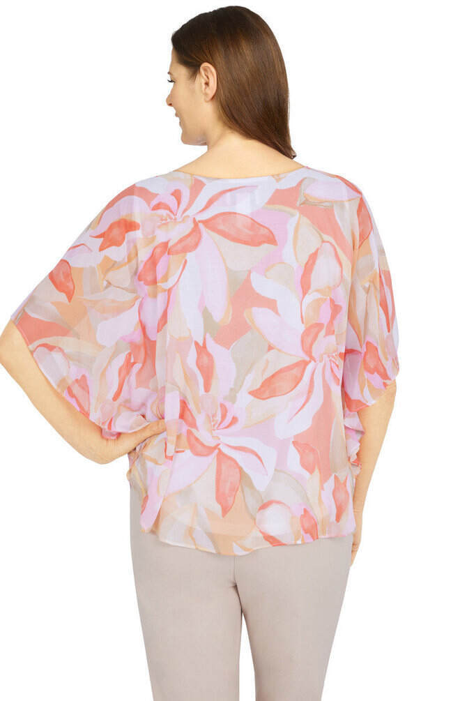 Key Largo Abstract Floral Flutter Sleeve Shirt Petite