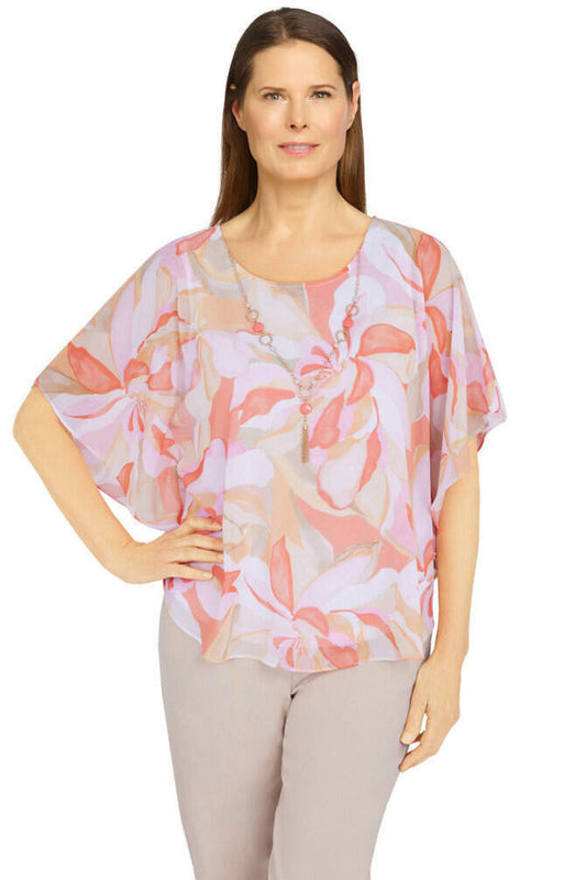 Key Largo Abstract Floral Flutter Sleeve Shirt Petite