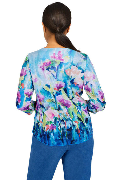 Indigo Daze Watercolor Floral Shirt Petite