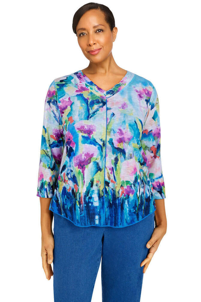 Indigo Daze Watercolor Floral Shirt Petite