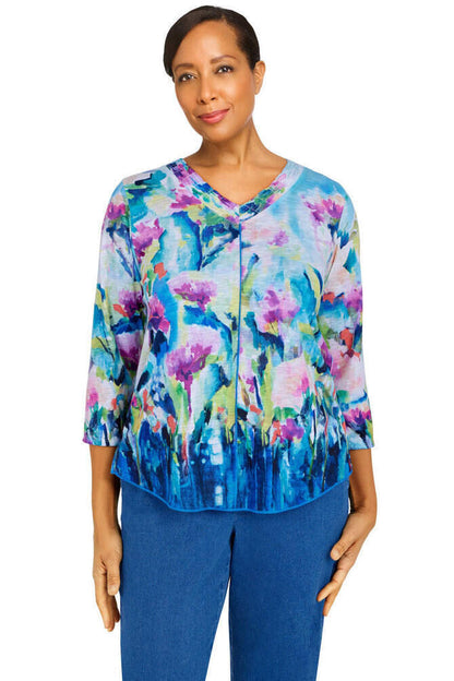 Indigo Daze Watercolor Floral Shirt Petite