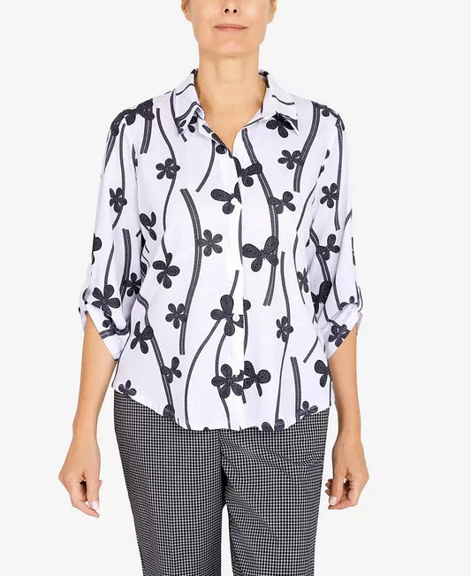 Checking In Abstract Floral Knit Shirt Petite