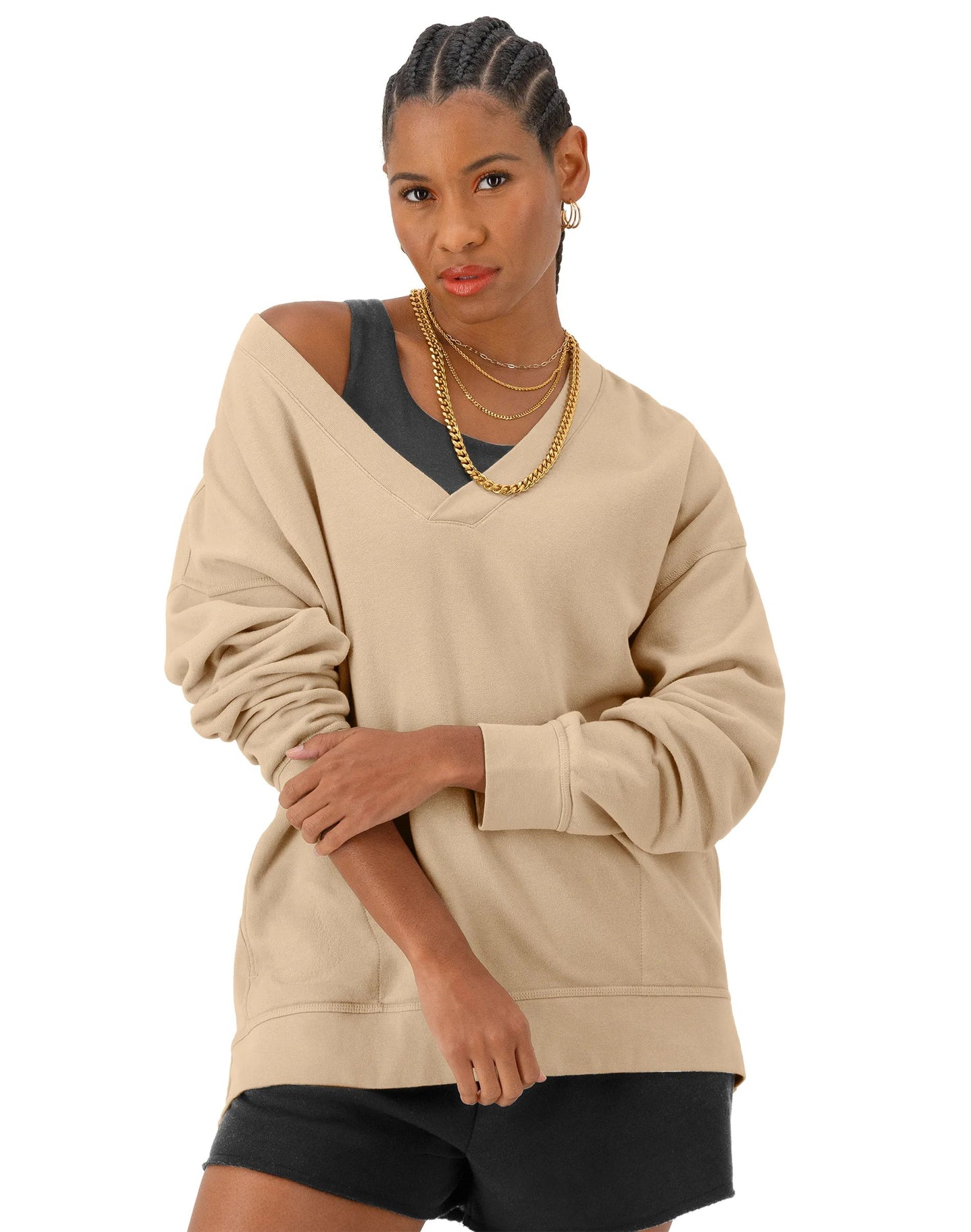 Vintage Wash Oversized V Neck Pullover