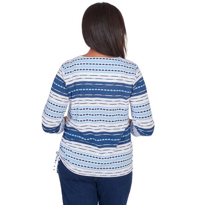 In Full Bloom Spliced Texture Stripe Knit Shirt Petite
