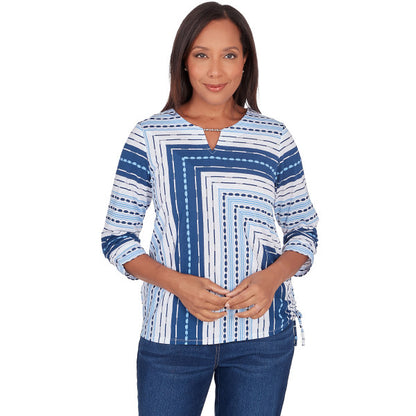 In Full Bloom Spliced Texture Stripe Knit Shirt Petite