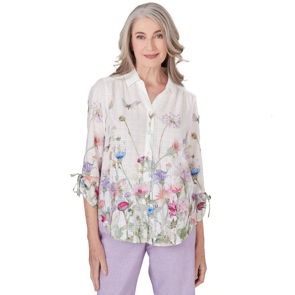 Garden Party Watercolor Floral Woven Shirt Petite