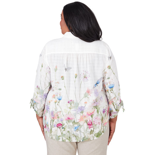 Garden Party Watercolor Floral Woven Shirt Plus Size