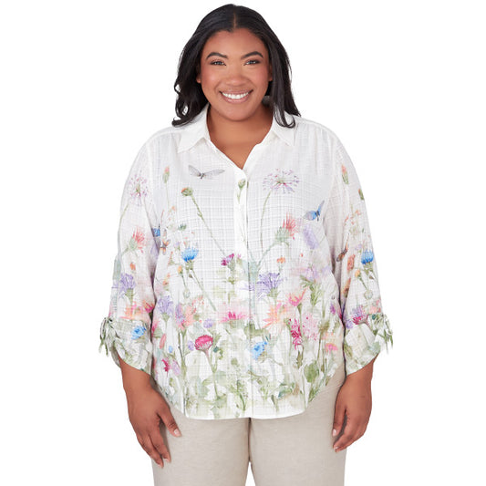 Garden Party Watercolor Floral Woven Shirt Plus Size