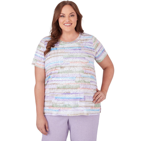 Garden Party Watercolor Biadere Knit Shirt Plus Size