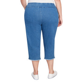 Superstretch Denim Fringe Capri Length Pant Plus Size