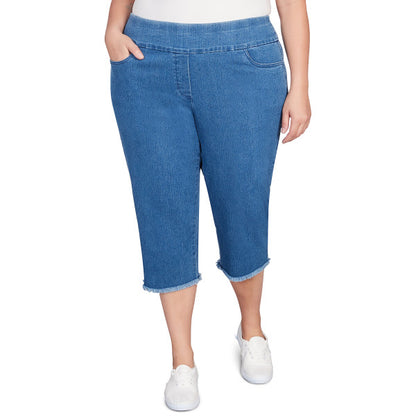 Superstretch Denim Fringe Capri Length Pant Plus Size