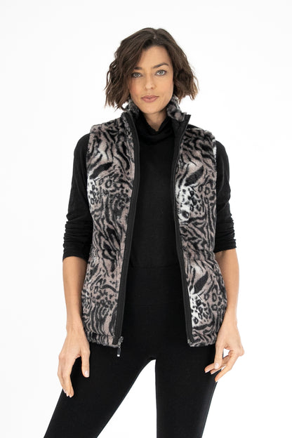 Leo Zebra Faux Fur Cinch Waist Vest Reversible