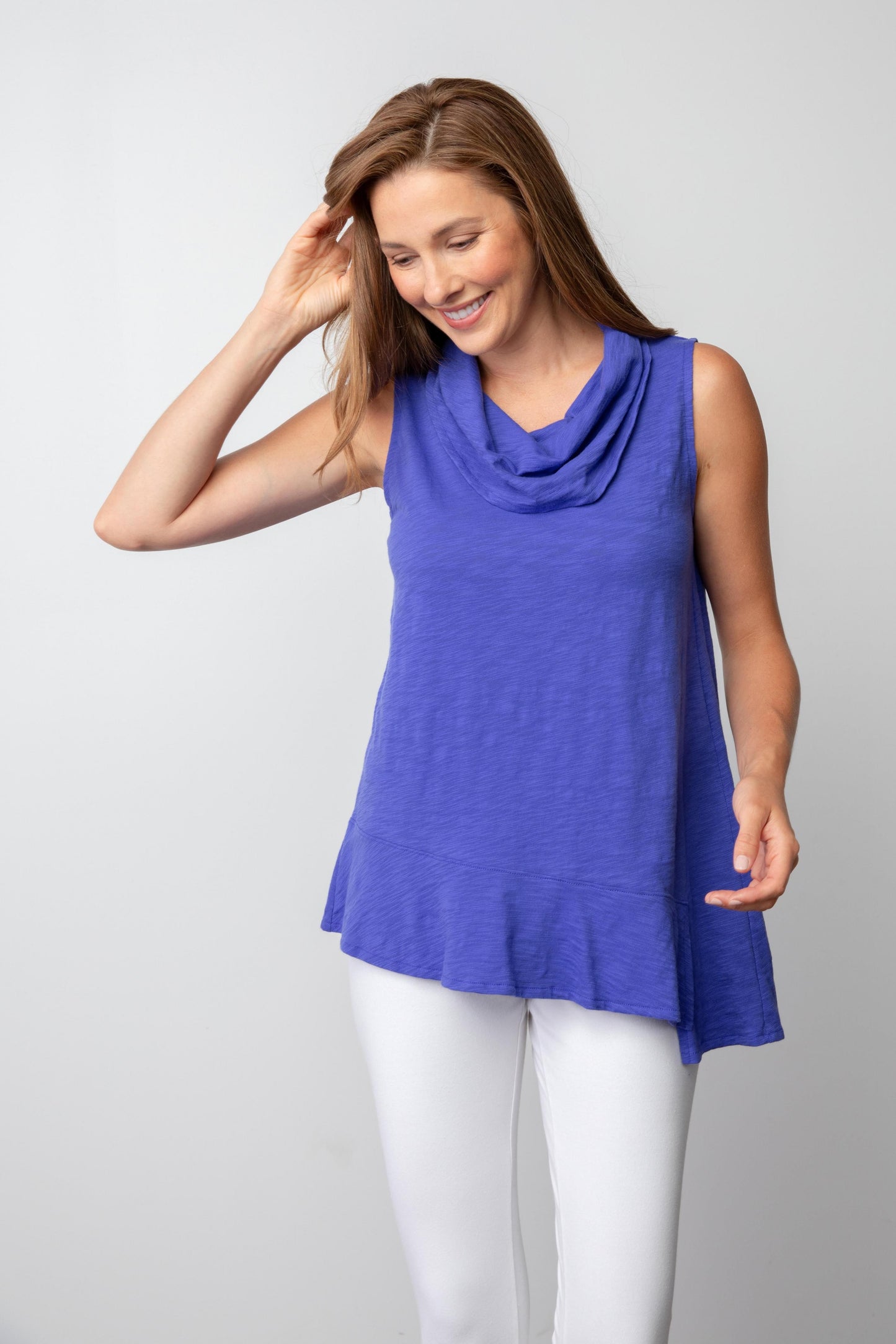 Cotton Pebble Sleevless Flounce Top