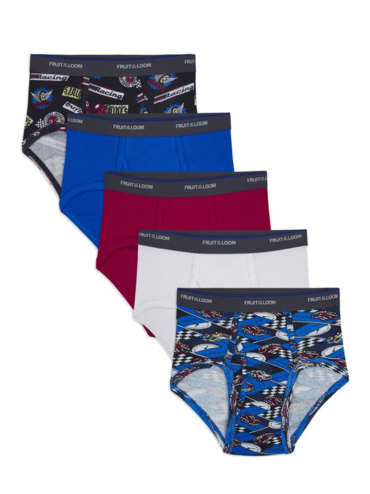 Boys Print And Solid Fashion Briefs 5 Pack
