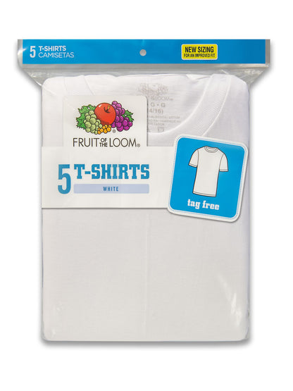 Boys White Crew Neck Undershirts 5 Pack