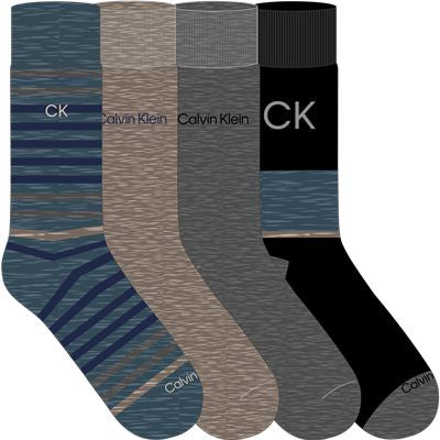 Mens 4 pack multi stripe dress crew sock