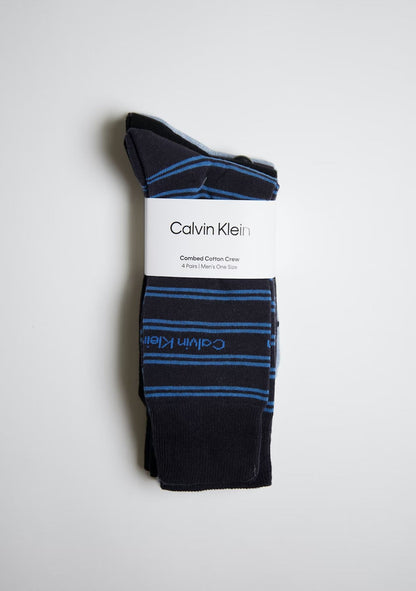 Mens 4 pack multi stripe dress crew sock