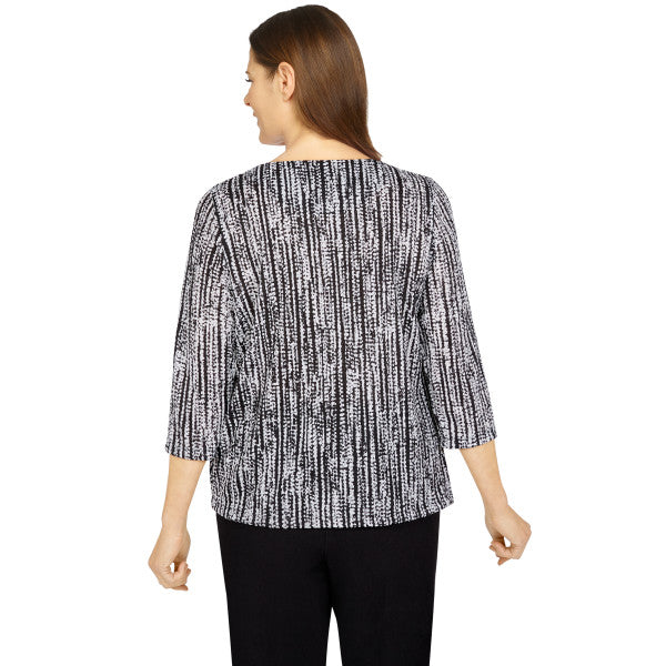 Portofino Vertical Textured Twist Front Shirt With Necklace Petite