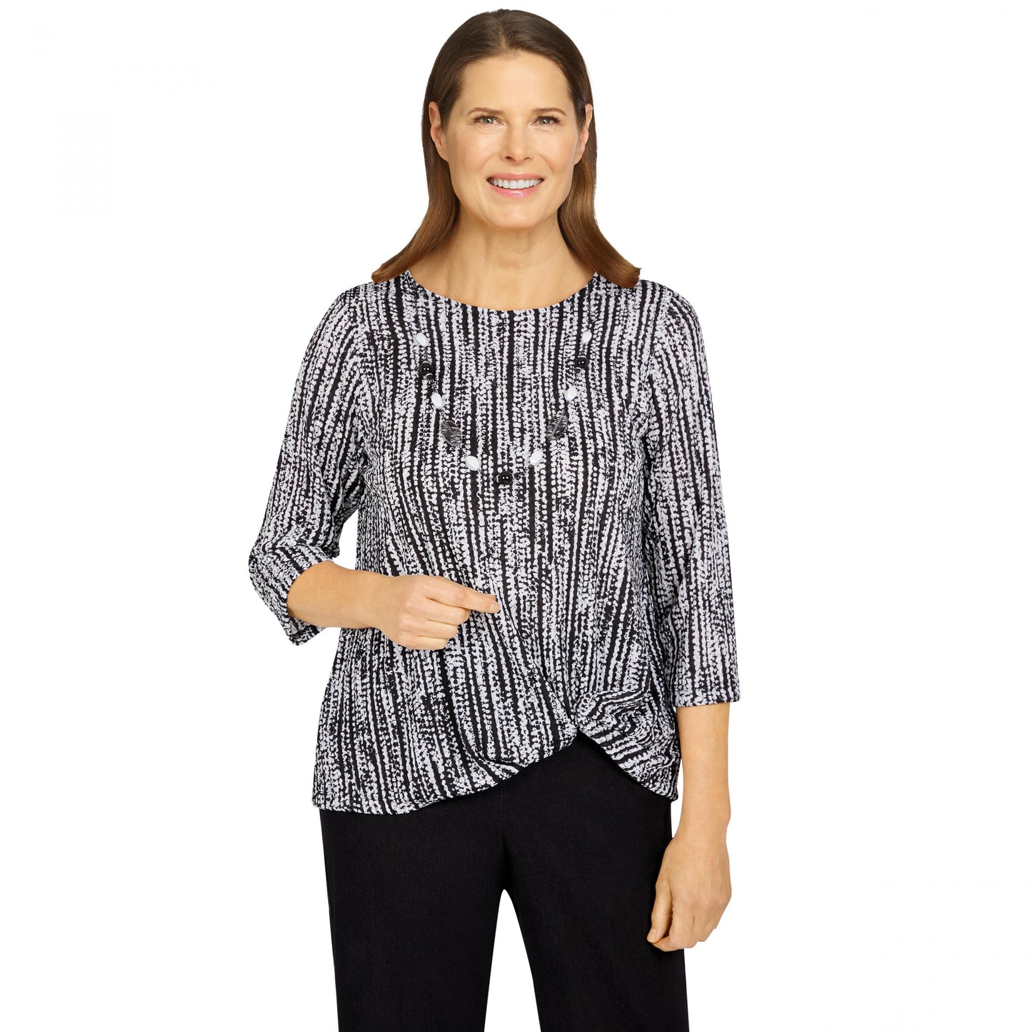 Portofino Vertical Textured Twist Front Shirt With Necklace Petite