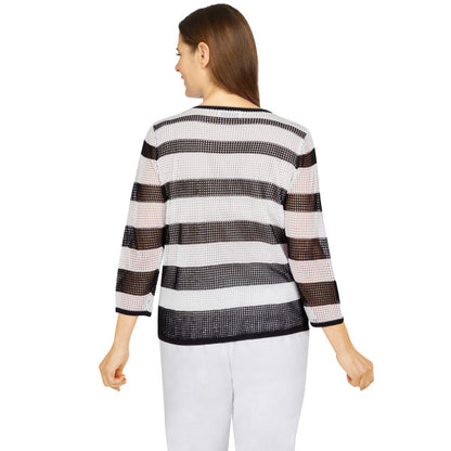 Portofino Mesh Striped Sweater With Necklace Petite
