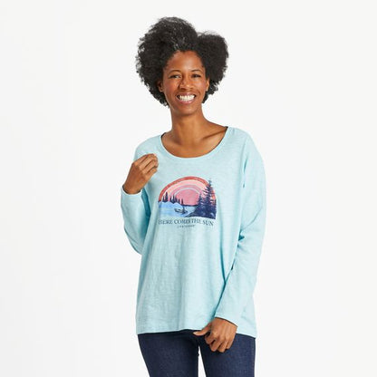 Relaxed Fit Slub Here Comes The Sun Long Sleeve Tee Shirt