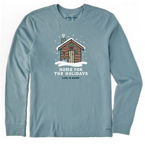 Mens Vintage Crusher Holiday Cabin Long Sleeve Tee Shirt