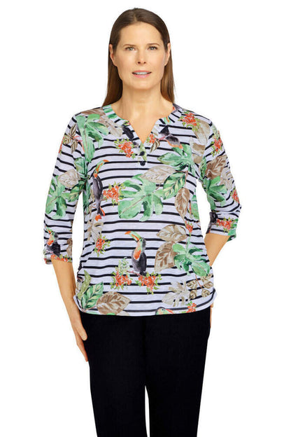 Second Nature Toucan Stripe Shirt Petite