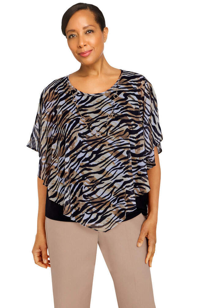 Second Nature Zebra Flutter Sleeve Shirt Plus Size