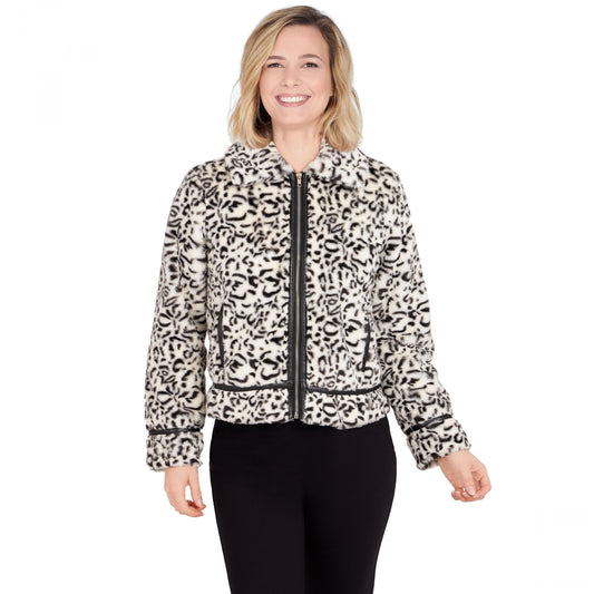 Snow Leopard Zip Front Jacket
