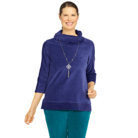 The Big Easy Cowl Neck Velour Shirt With Necklace