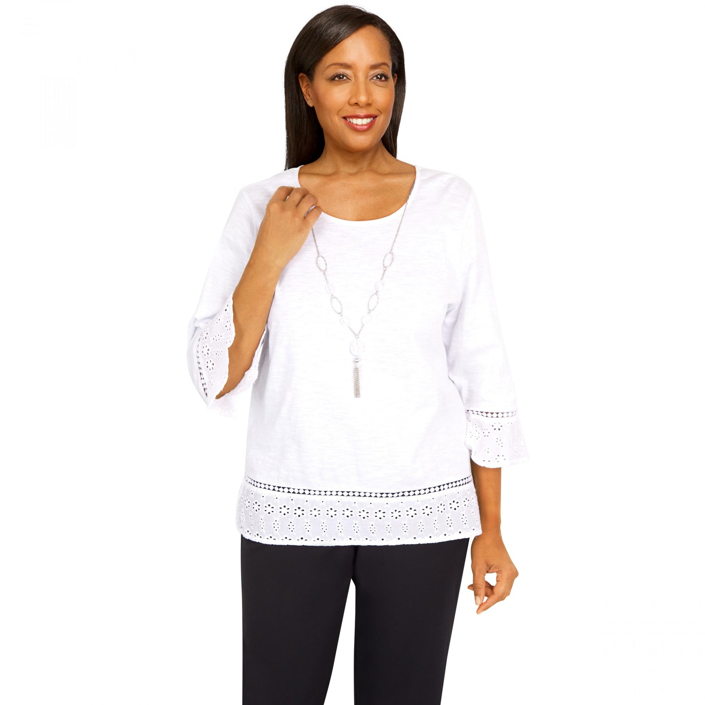 Summer In The City Eyelet Border With Necklace Shirt Petite