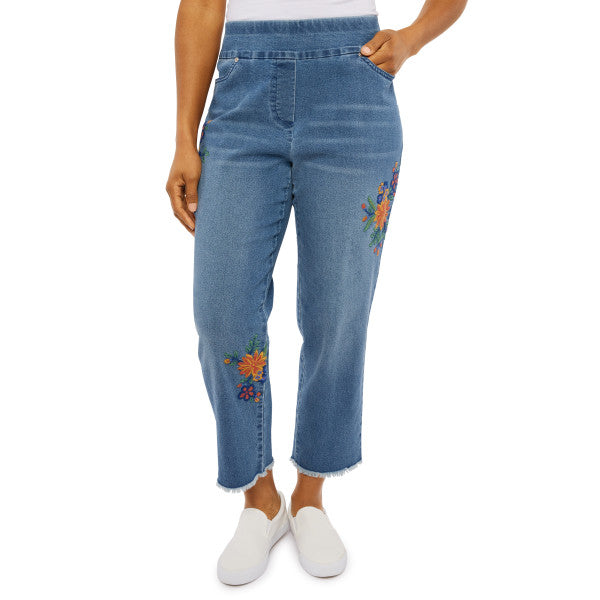 Moody Blues Embroidered Ankle Pant Petite