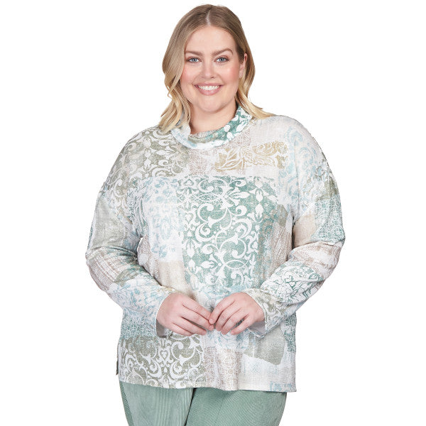 St. Moritz Medallion Patchwork Knit Shirt Petite