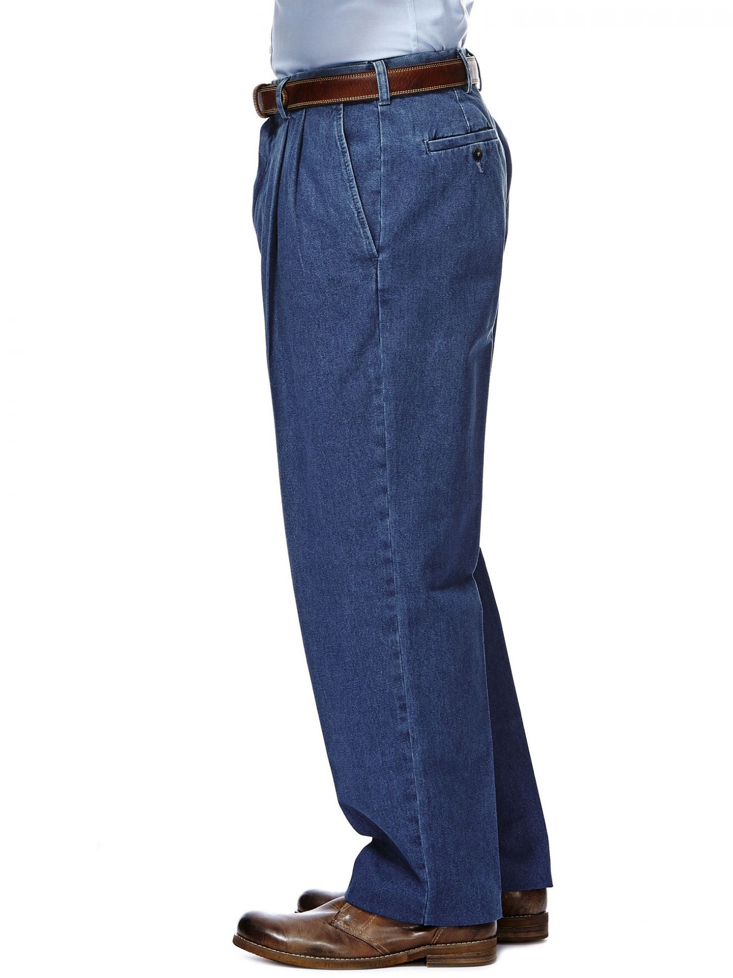 Work to Weekend Pleated Denim Pants Expandable Waistband